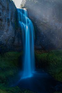 Preview wallpaper waterfall, moss, stones, cliff, rock