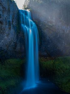 Preview wallpaper waterfall, moss, stones, cliff, rock