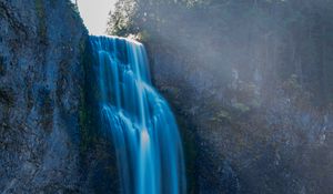 Preview wallpaper waterfall, moss, stones, cliff, rock