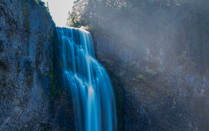 Preview wallpaper waterfall, moss, stones, cliff, rock