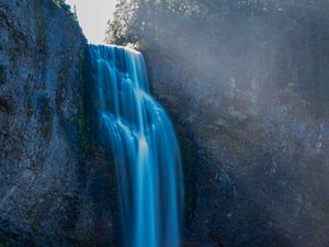 Preview wallpaper waterfall, moss, stones, cliff, rock