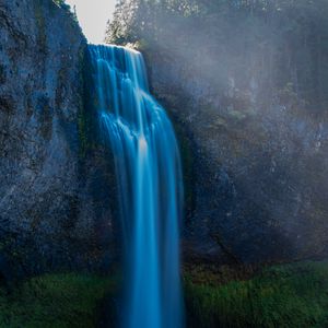 Preview wallpaper waterfall, moss, stones, cliff, rock