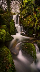 Preview wallpaper waterfall, moss, stones, landscape, trees