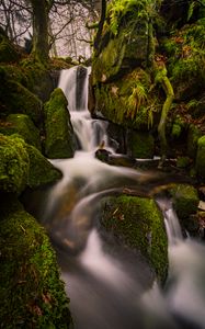 Preview wallpaper waterfall, moss, stones, landscape, trees