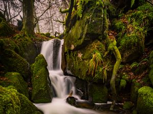 Preview wallpaper waterfall, moss, stones, landscape, trees