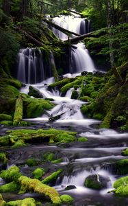 Preview wallpaper waterfall, moss, water, stream, trees