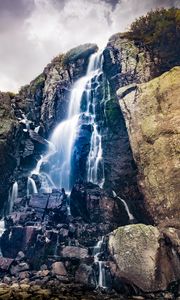 Preview wallpaper waterfall, mountain, rock, cliff, nature