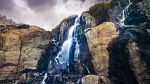 Preview wallpaper waterfall, mountain, rock, cliff, nature