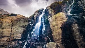 Preview wallpaper waterfall, mountain, rock, cliff, nature