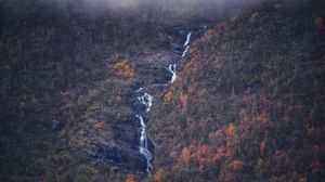 Preview wallpaper waterfall, mountain, trees, nature