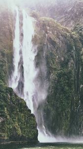 Preview wallpaper waterfall, mountains, cliff, river