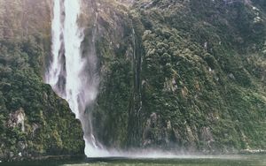 Preview wallpaper waterfall, mountains, cliff, river