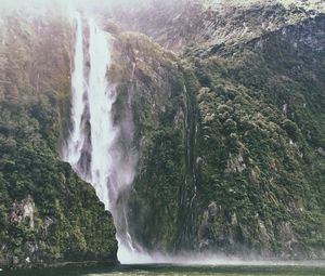 Preview wallpaper waterfall, mountains, cliff, river