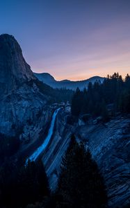 Preview wallpaper waterfall, mountains, evening, sky, trees