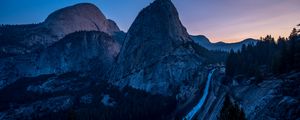 Preview wallpaper waterfall, mountains, evening, sky, trees