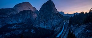 Preview wallpaper waterfall, mountains, evening, sky, trees