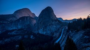 Preview wallpaper waterfall, mountains, evening, sky, trees