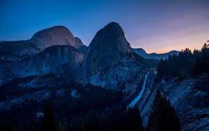 Preview wallpaper waterfall, mountains, evening, sky, trees