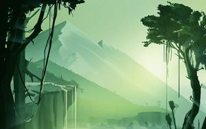 Preview wallpaper waterfall, mountains, river, landscape, art