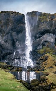 Preview wallpaper waterfall, mountains, rocks, stones, landscape, nature