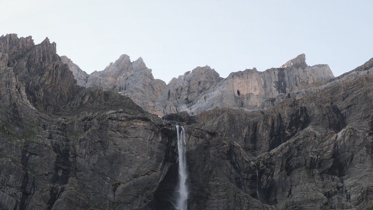 Wallpaper waterfall, mountains, rocks, cliff, landscape