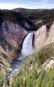 Preview wallpaper waterfall, mountains, slopes, trees, landscape