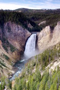 Preview wallpaper waterfall, mountains, slopes, trees, landscape