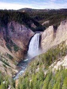 Preview wallpaper waterfall, mountains, slopes, trees, landscape