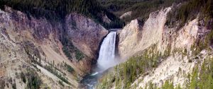 Preview wallpaper waterfall, mountains, slopes, trees, landscape