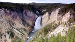 Preview wallpaper waterfall, mountains, slopes, trees, landscape