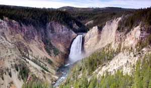 Preview wallpaper waterfall, mountains, slopes, trees, landscape