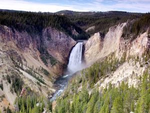 Preview wallpaper waterfall, mountains, slopes, trees, landscape