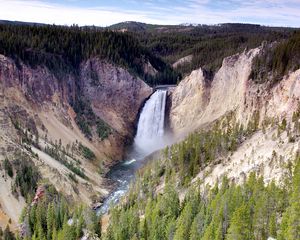 Preview wallpaper waterfall, mountains, slopes, trees, landscape