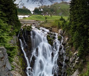 Preview wallpaper waterfall, mountains, trees, nature