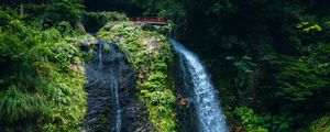 Preview wallpaper waterfall, nature, bridge, trees