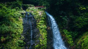 Preview wallpaper waterfall, nature, bridge, trees