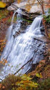 Preview wallpaper waterfall, nature, landscape, autumn, cliff, stones