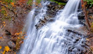 Preview wallpaper waterfall, nature, landscape, autumn, cliff, stones