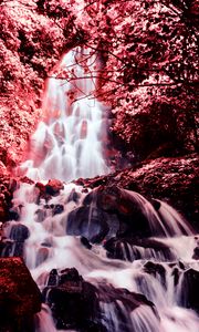 Preview wallpaper waterfall, photoshop, stones, current, red