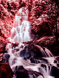 Preview wallpaper waterfall, photoshop, stones, current, red