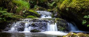 Preview wallpaper waterfall, plants, stones, water, flow