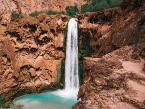 Preview wallpaper waterfall, precipice, stones