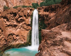 Preview wallpaper waterfall, precipice, stones