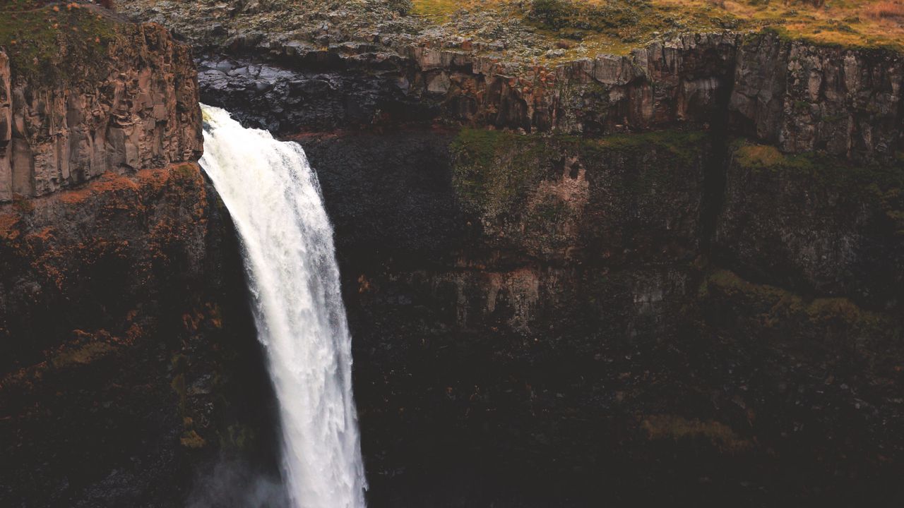 Wallpaper waterfall, precipice, stream