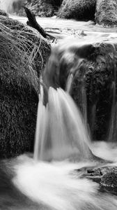 Preview wallpaper waterfall, river, black and white, nature