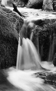 Preview wallpaper waterfall, river, black and white, nature