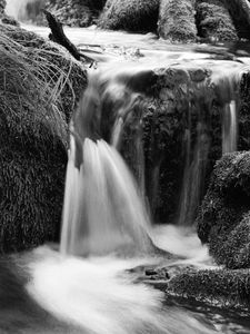 Preview wallpaper waterfall, river, black and white, nature