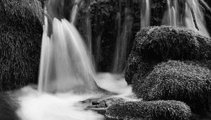 Preview wallpaper waterfall, river, black and white, nature