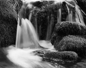 Preview wallpaper waterfall, river, black and white, nature