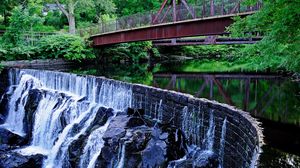 Preview wallpaper waterfall, river, bridge, landscape